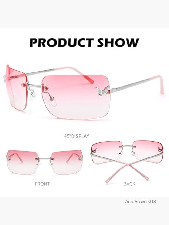 Rectangular Rimless Sunglasses Women Men Retro Trendy Square Vintage UV400 main image 6